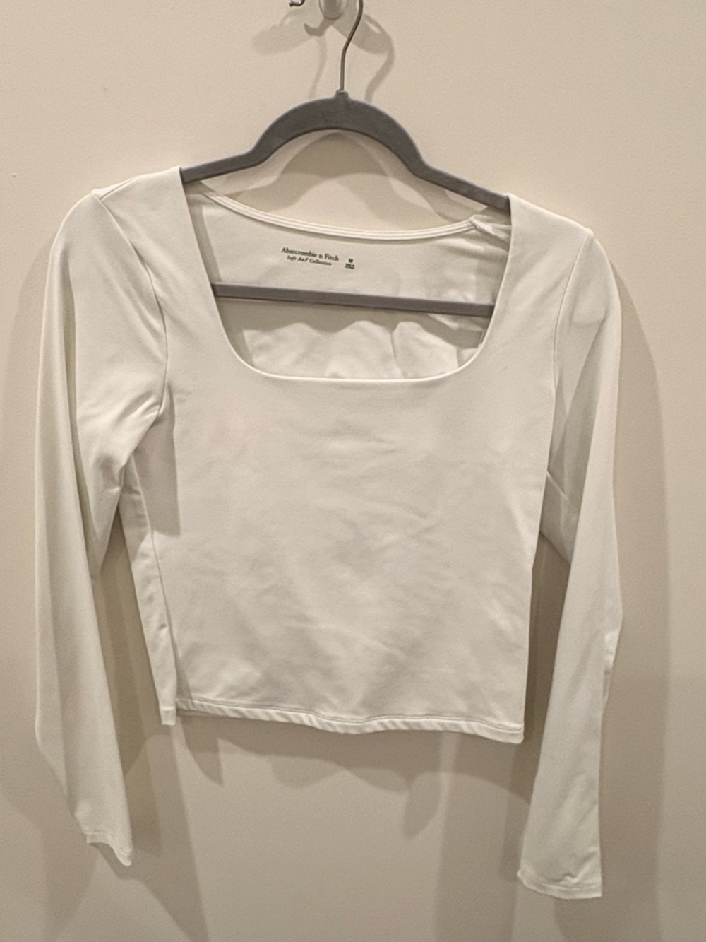 Abercrombie & Fitch White Long-Sleeve Square Neck Crop Top